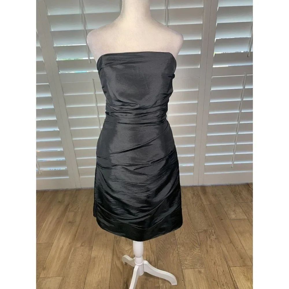 Vintageย Y2K Black RuchedโMini Sheath Dress M Cocktail StraplessโM